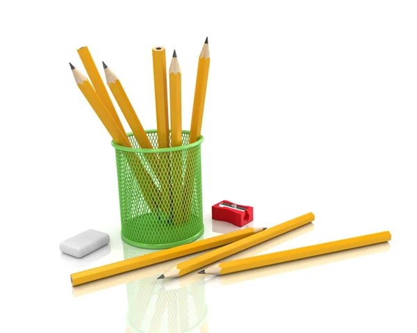 Pencils in a green cup — Stock Photo, Image