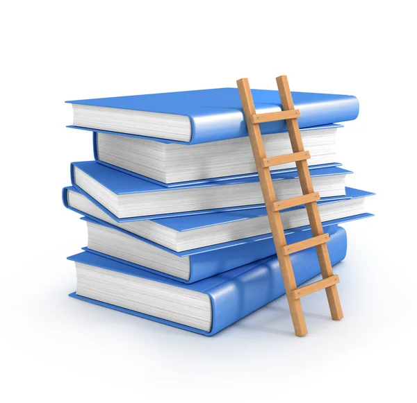 Boeken en houten ladder — Stockfoto