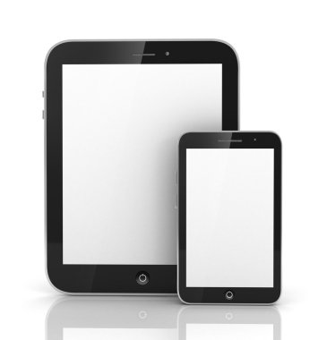 3D render, bir akıllı telefon ve bir tablet