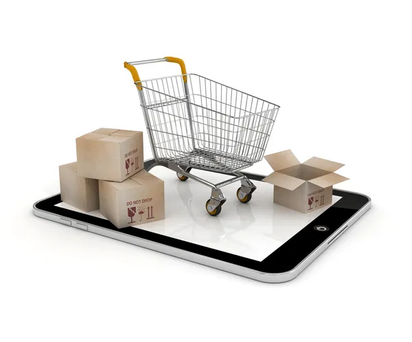 Shopping Cart over Tablet PC — Stock Photo, Image