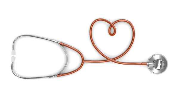 Červená stetoskop, které tvoří tvar srdce — Stock fotografie