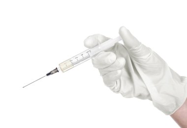 şırınga tutarak eldiven el