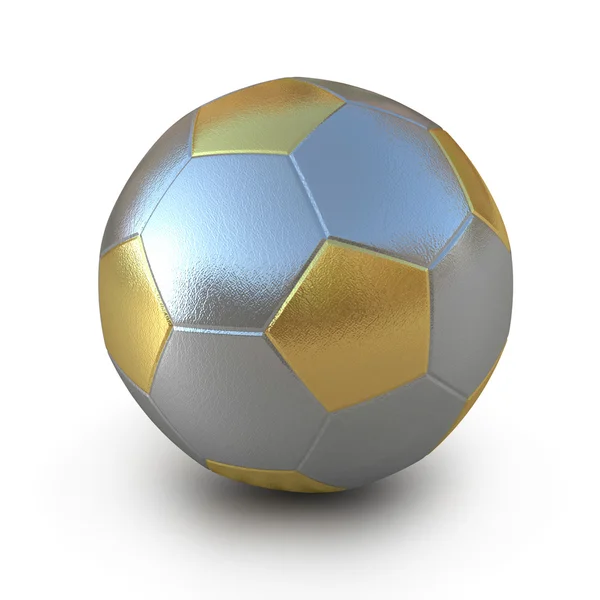 Sport award concept. goud en zilver soccerball op wit — Stockfoto