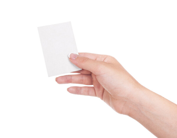 Hand with white card