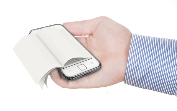 Рука тримає мобільний смартфон, eReader — стокове фото