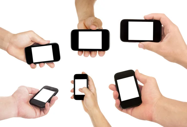 Hand som håller smarta mobiltelefon med blank skärm. . — Stockfoto