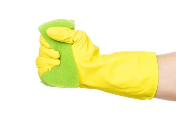 Hand in rubberen handschoen met spons reinigen — Stockfoto