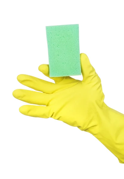 Hand in rubberen handschoen met spons reinigen — Stockfoto
