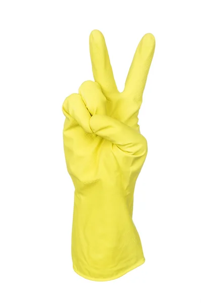 A Hand with yellow protective glove pointing — Stock Photo, Image