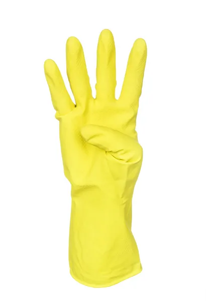 Latex handschoen voor het reinigen van vier vingers weergegeven: — Stockfoto