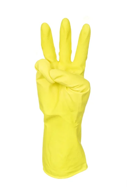 Latex handschoen voor het reinigen van drie vingers weergegeven: — Stockfoto