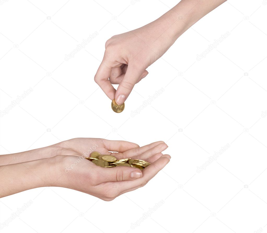 Pouring coins into hands