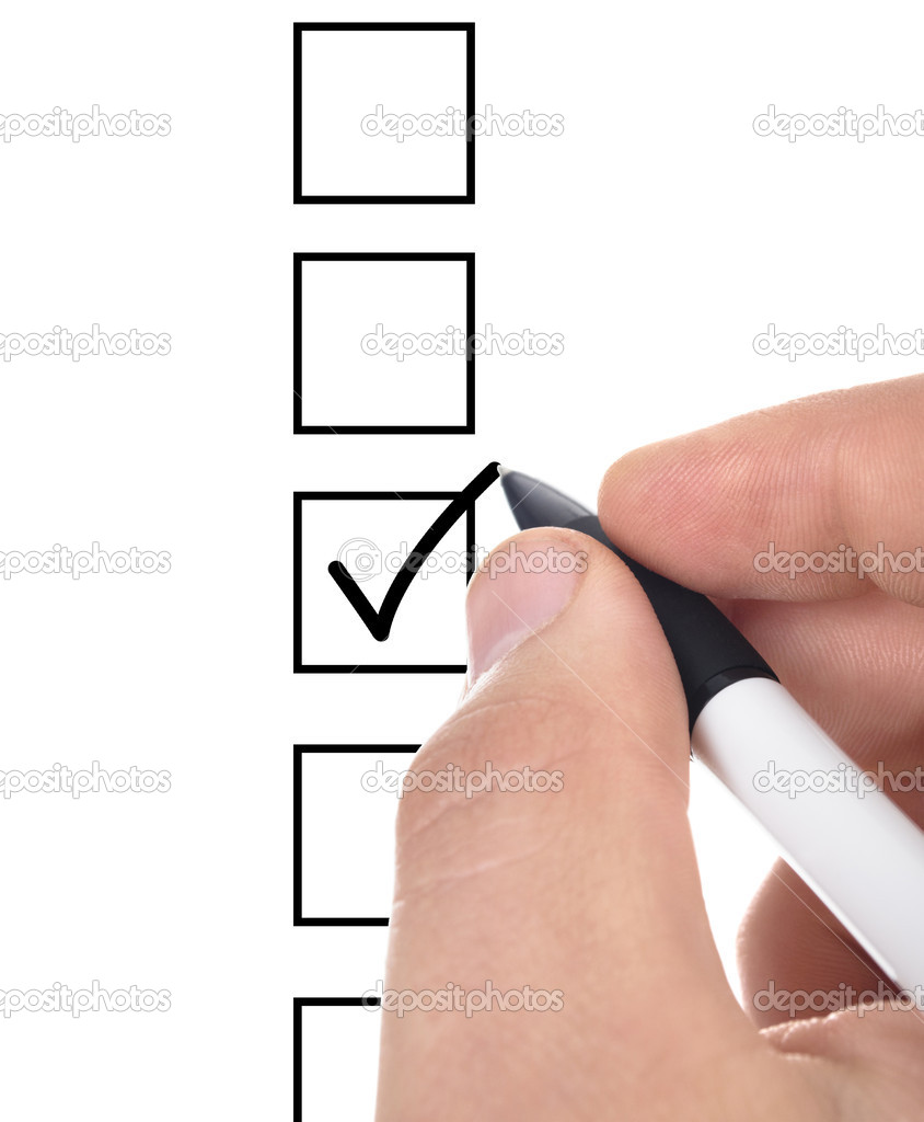 Human hand checking the checklist boxes