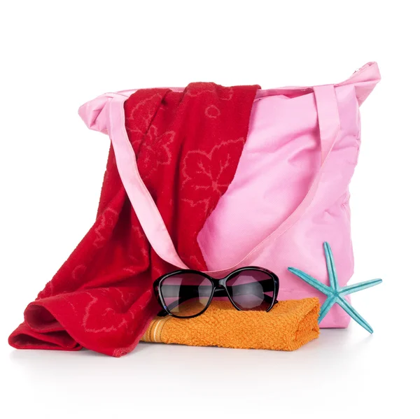 Beach bag with beach accessories — Stock Photo, Image