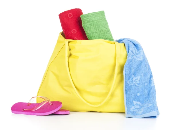 Beach bag with beach accessories — Stock Photo, Image