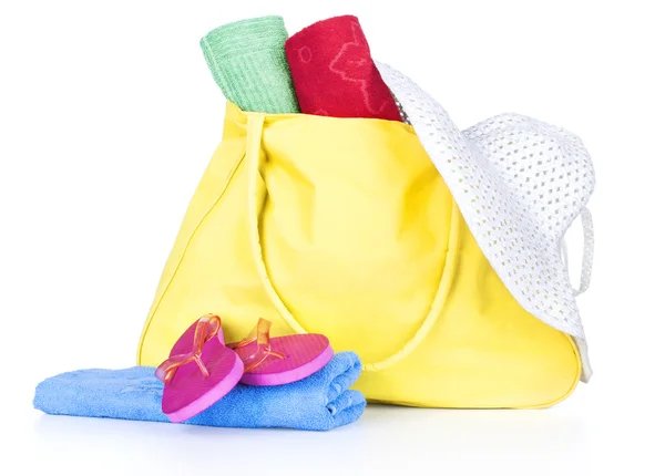 Beach bag with beach accessories — Stock Photo, Image