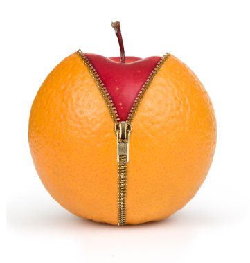 Diet concept, apple inside orange clipart