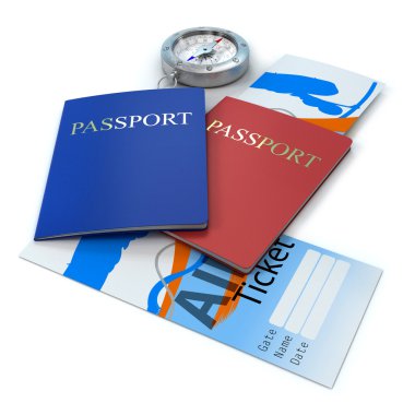 Beyaz arka plan üzerinde seyahat belgeleri