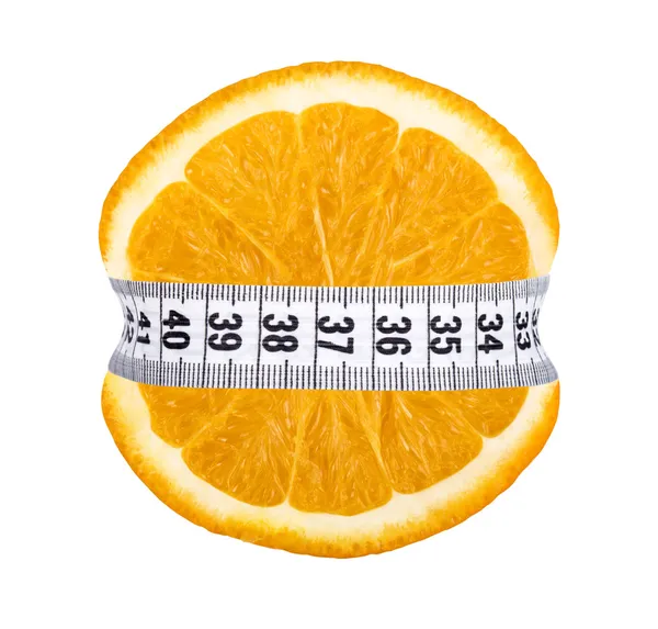 Orangenscheibe mit Messung — Stockfoto