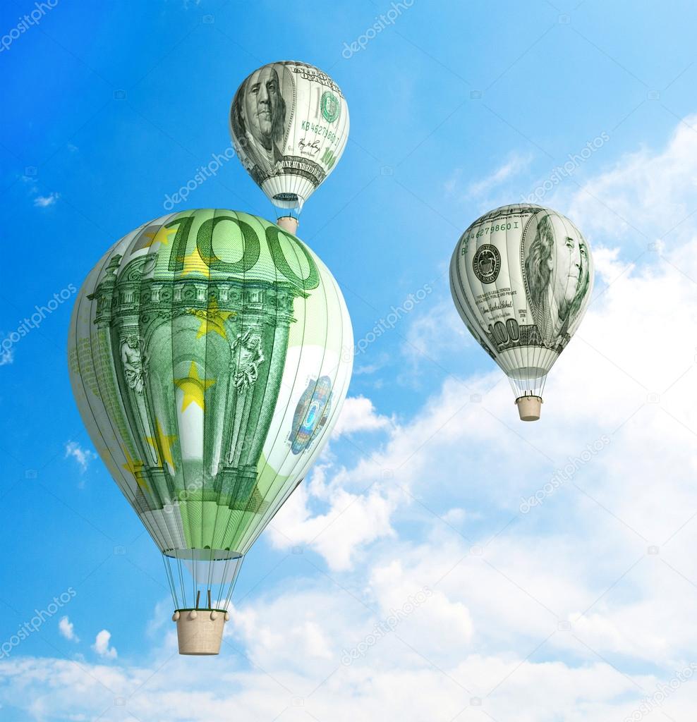 Money bills Hot Air Balloon in the Sky