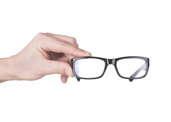 Homem mão com óculos pretos — Fotografia de Stock