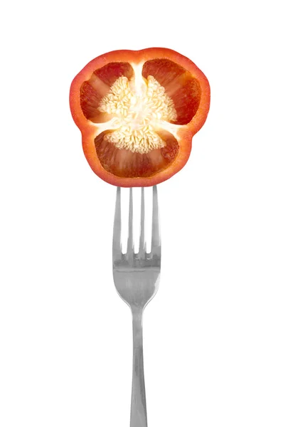 Bell pepper on a fork — Stock Photo, Image