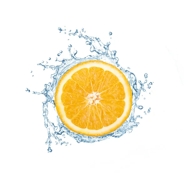 Orange is Dropped into Water splash on white — Stock Photo, Image