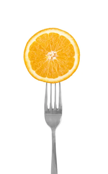 Apelsinskiva på en gaffel — Stockfoto