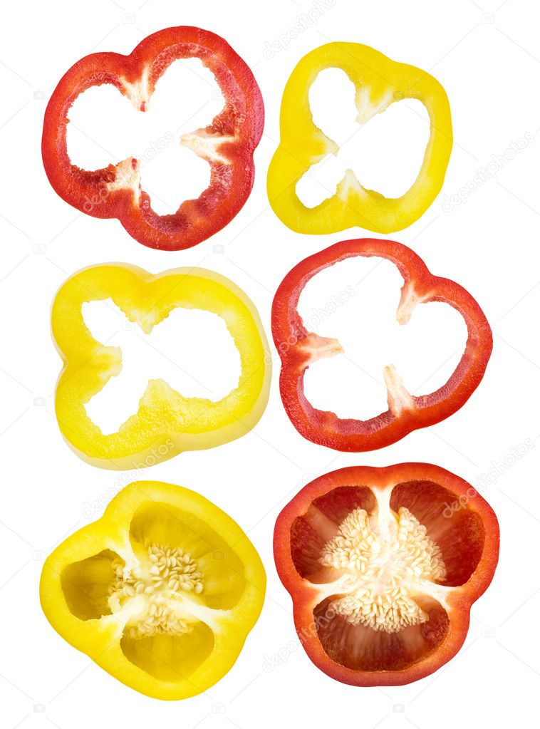 Set of sliced red, yellow bell pepper