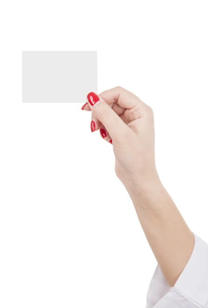 Hand som innehar ett tomt visitkort — Stockfoto