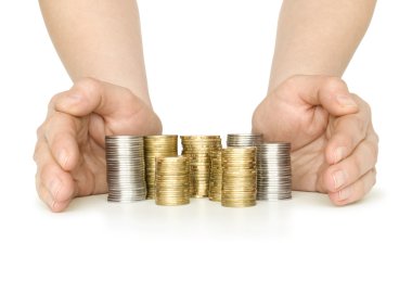 bozuk para yığını ile el