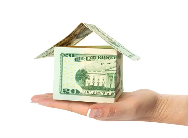 Dollars house in hand — Stock Photo, Image