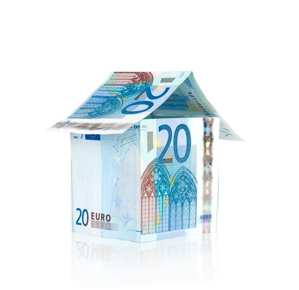 Bills euro house with reflection — Stock Photo, Image