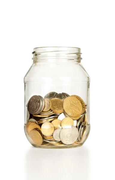 Glas bank voor tips met geld — Stockfoto