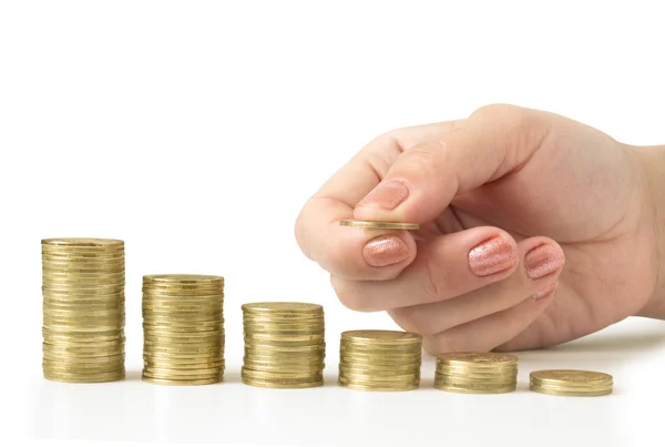 Coins diagram with hand — Stock Photo, Image