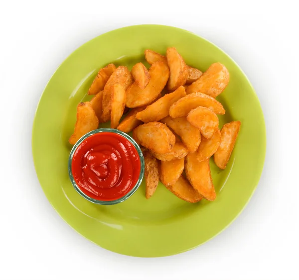 French fries in plate with ketchup — Stock Photo, Image