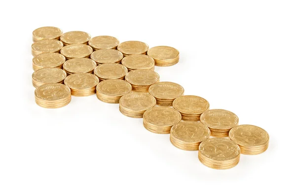 Arrow of gold coins — Stock Photo, Image