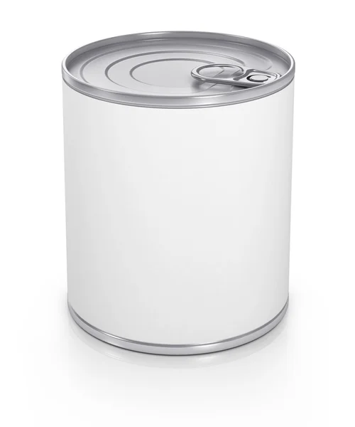 Can with blank white label — Stock Photo, Image