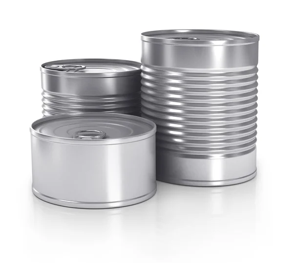 Tres latas diferentes sin abrir — Foto de Stock