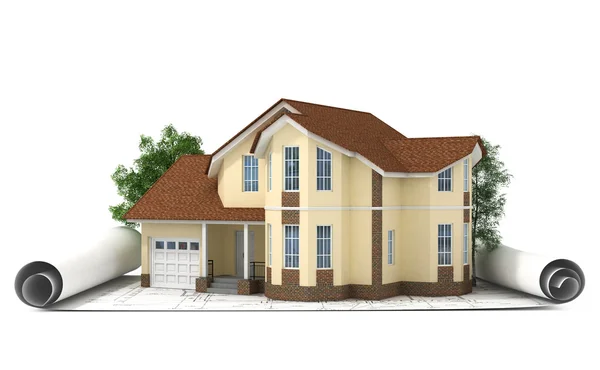 Construction plan with house — Stock Photo, Image