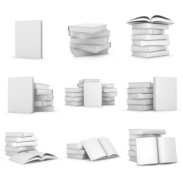 Collection of 3d white books — Stock Photo, Image