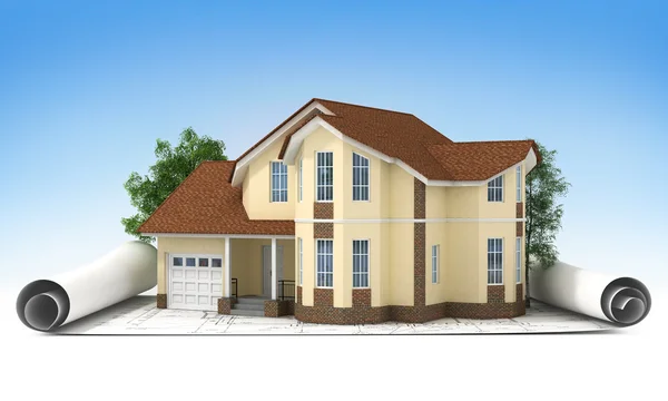 Construction plan with house — Stock Photo, Image
