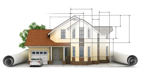 房子模型与平面布置图 — 图库照片