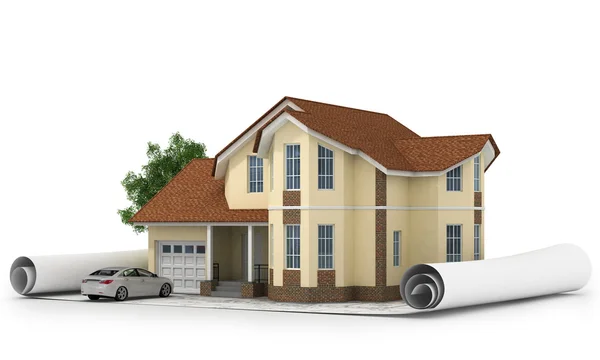 3D-Rendering eines Hauses mit Garage — Stockfoto