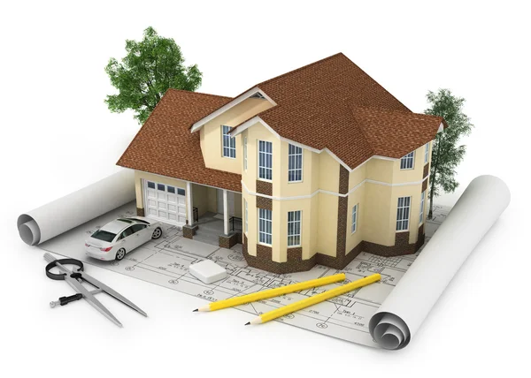 3D-weergave van een huis met garage — Stockfoto