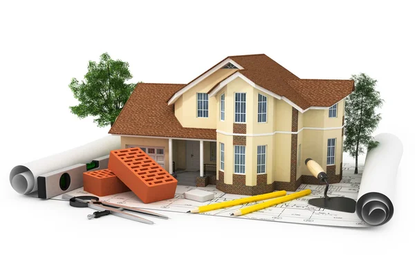 Construction plan with house — Stock Photo, Image