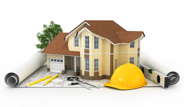 3D rendering of a house with garage — Stock Photo, Image