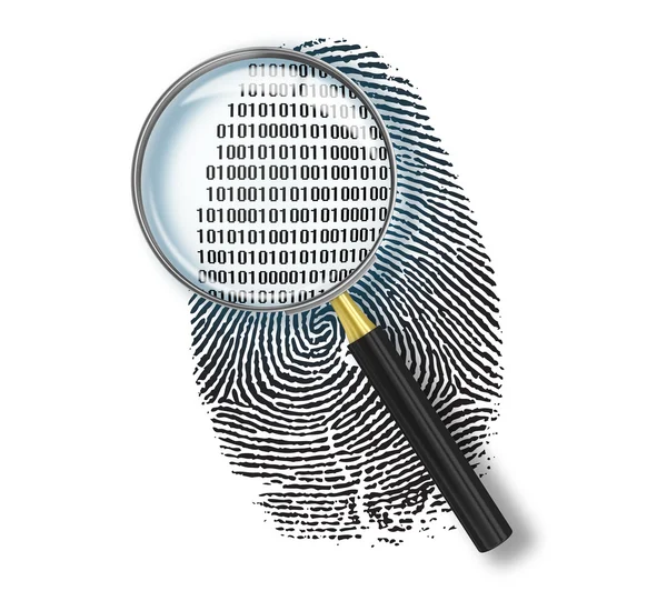 Magnifying glass over finger printlike shape — Stock Photo, Image