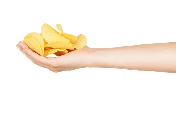 Hand med chips — Stockfoto