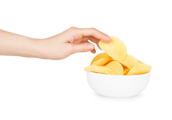 Female hand with chips — Stock Photo, Image